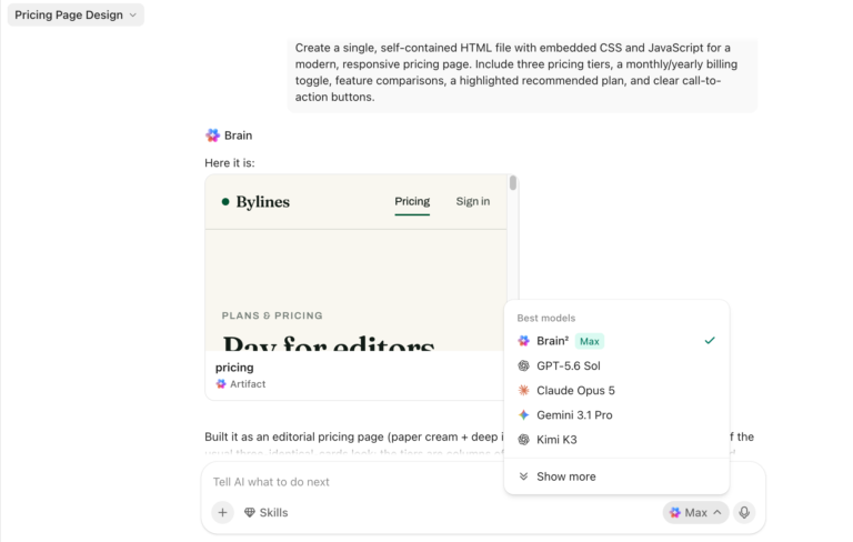 Get secure multi-model support, create prototypes, chain workflows, and more with ClickUp Brain