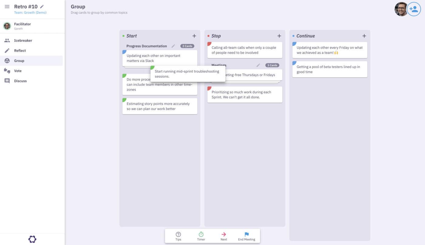Parabol retrospective meeting in group: agile tools