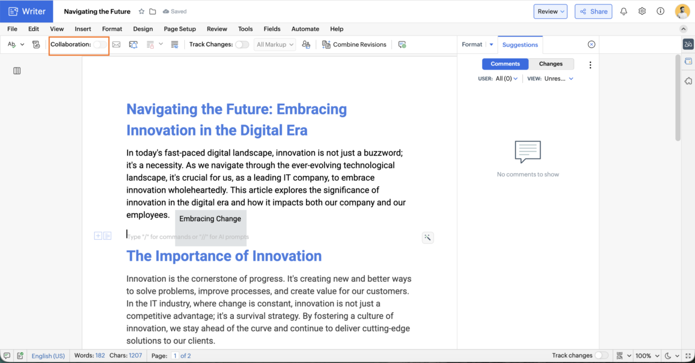 via Zoho: Document Collaboration Software