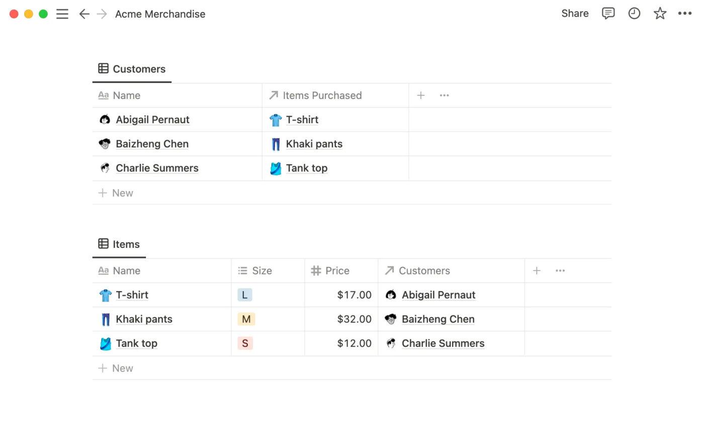Notion database showing a relation property linking to another database: Airtable alternative