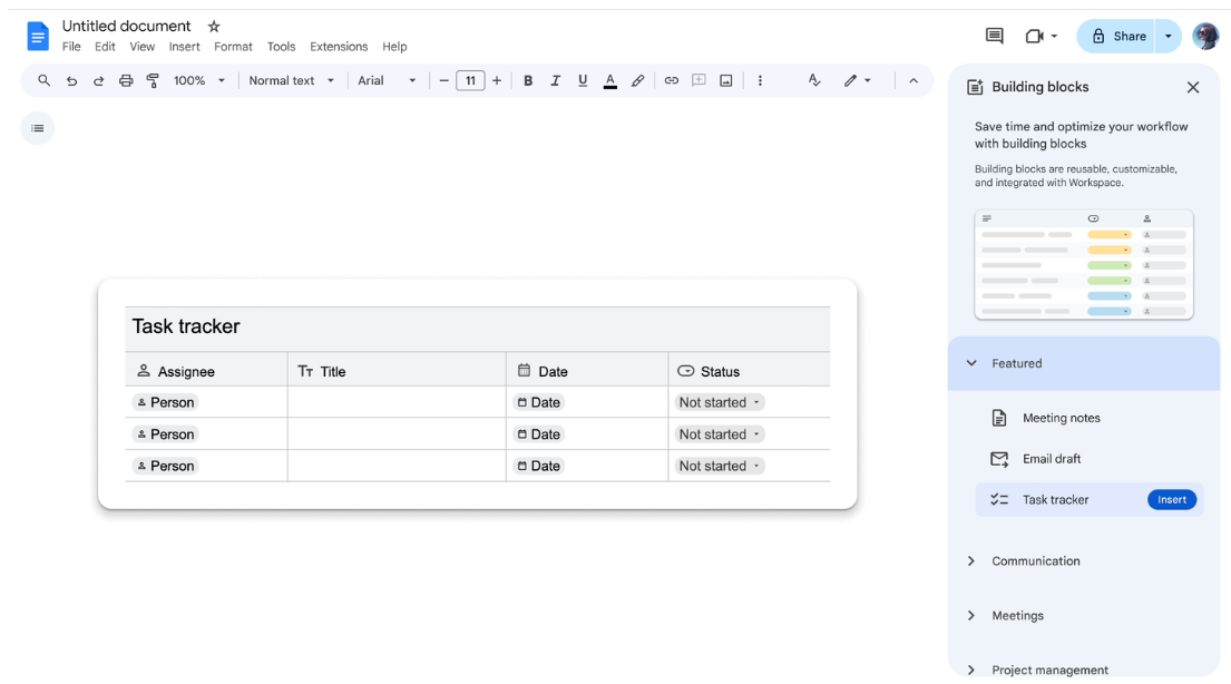 Adding building blocks in Google Docs: Google Docs for Project Management