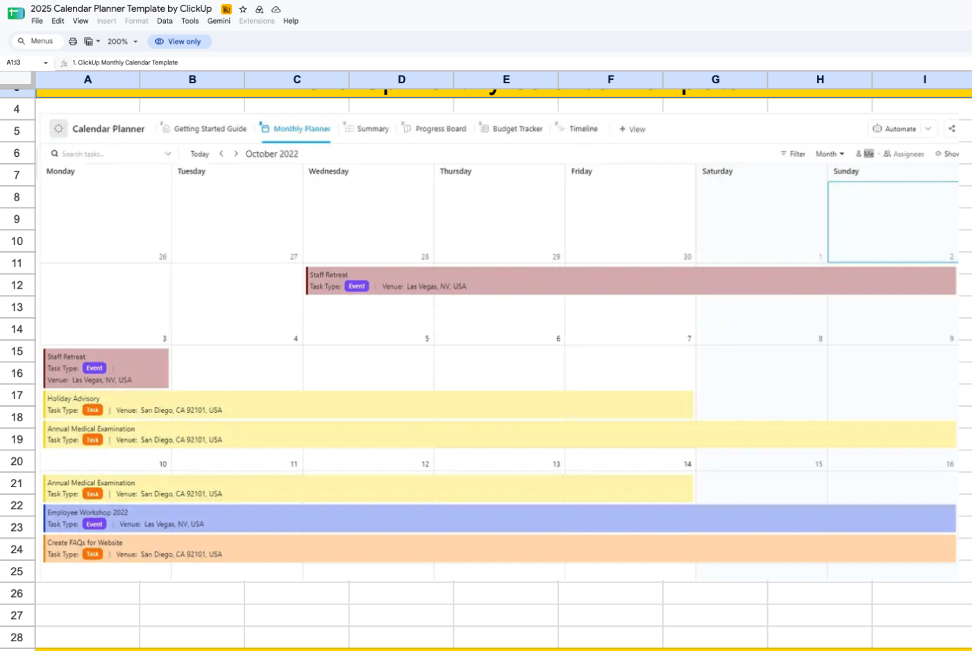 Monthly Calendar Template by ClickUp