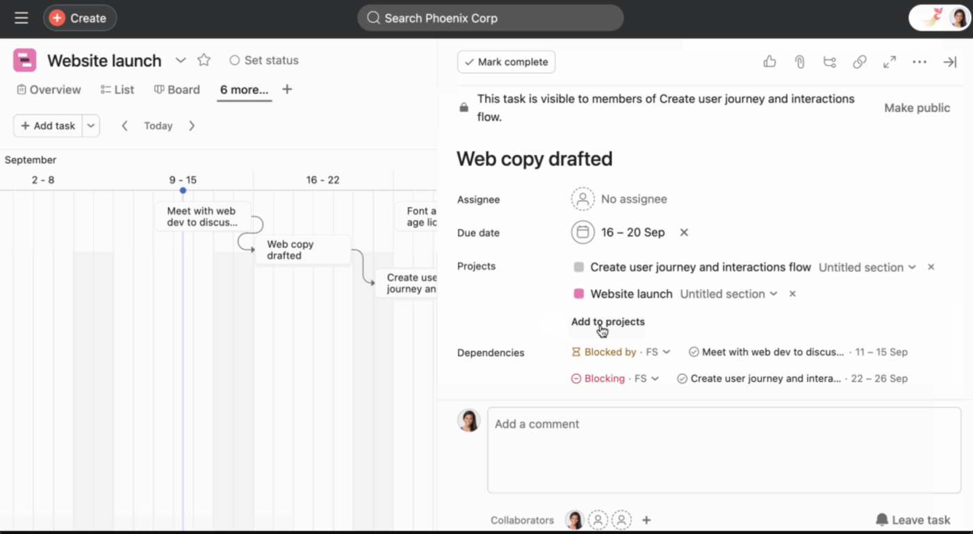 Tasks and projects in Asana: ClickUp vs Asana