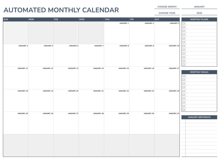 Automated Monthly Calendar by gdoc.io