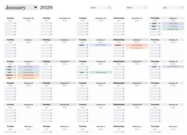 Digital Family Calendar by gdoc.io