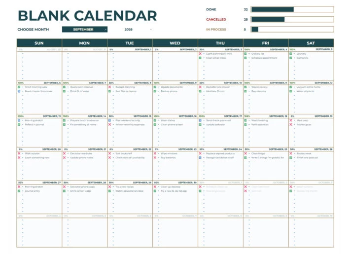 Editable Blank Calendar by gdoc.io