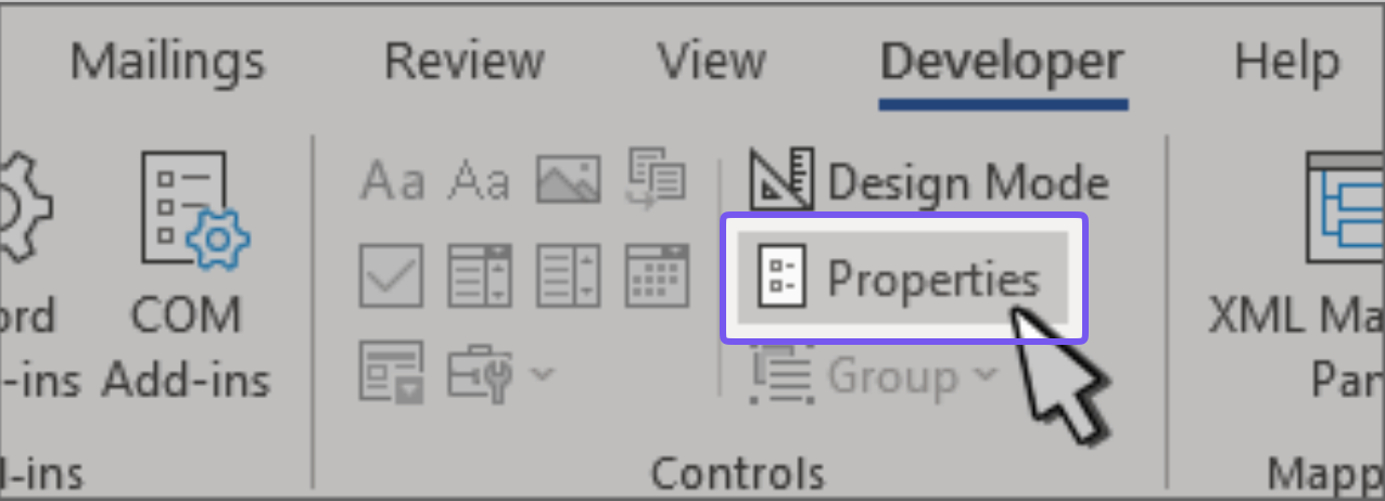 Go to Developer > Properties
