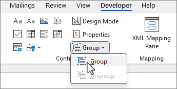 Protect a group of content controls in MS Word: how to create a fillable form in word
