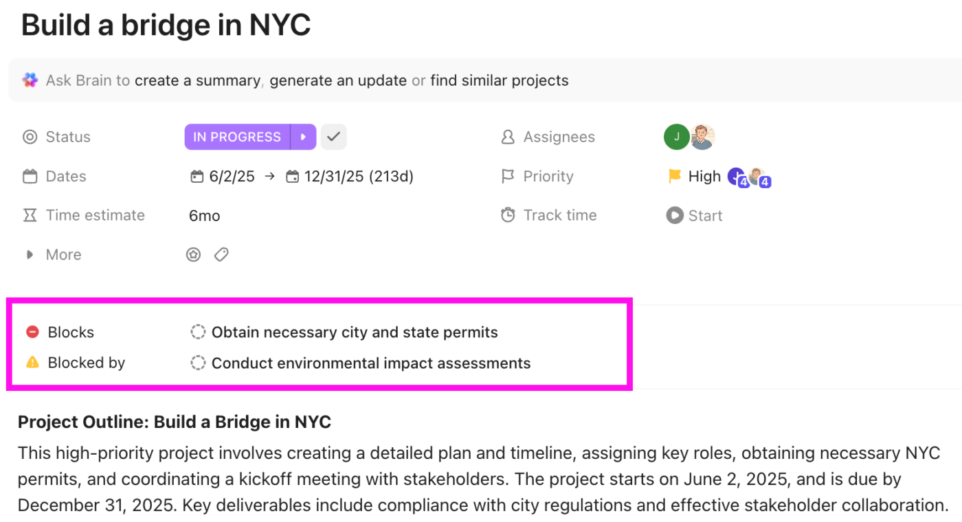 Dependencies in ClickUp Tasks: Google Docs for project management