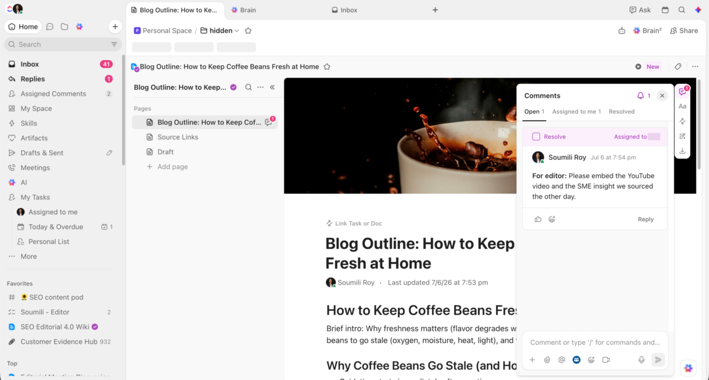 Assign small, targeted changes with ClickUp Assigned Comments without creating separate tasks