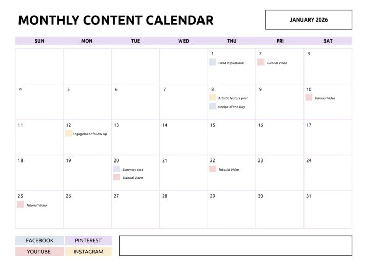 Monthly Content Calendar by gdoc.io