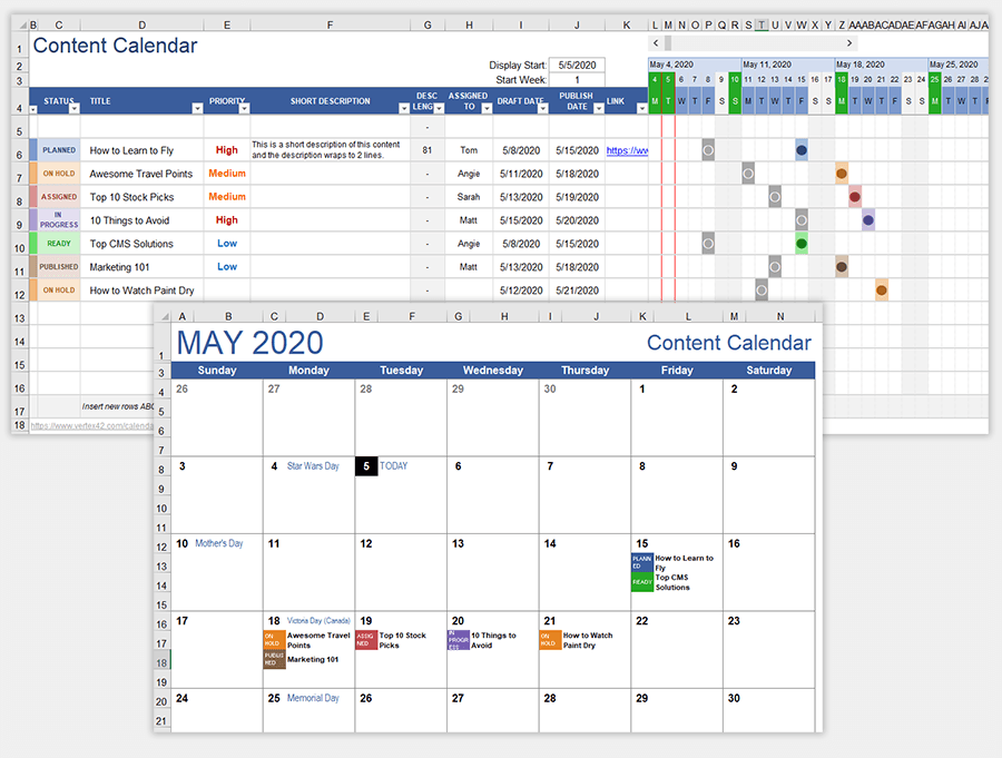 Social Media Content Calendar by Vertex42