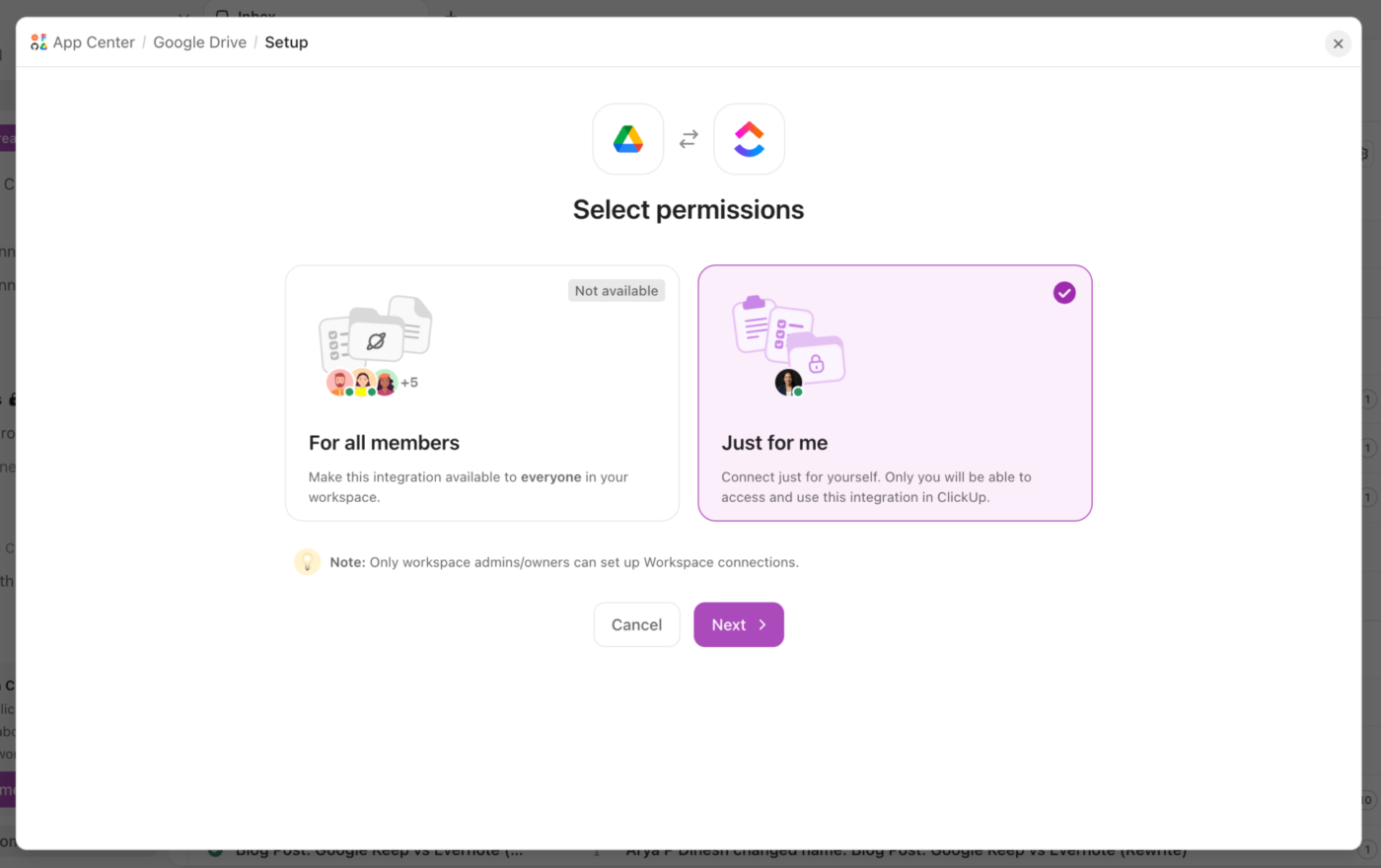 Connect Google Drive to your ClickUp workspace: google drive client portal