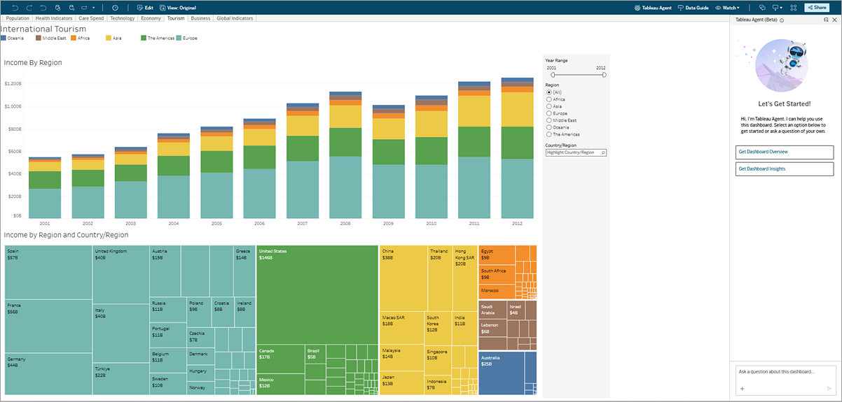 Tableau Agent creating a visualization from a natural language prompt, an example of an AI dashboard generator