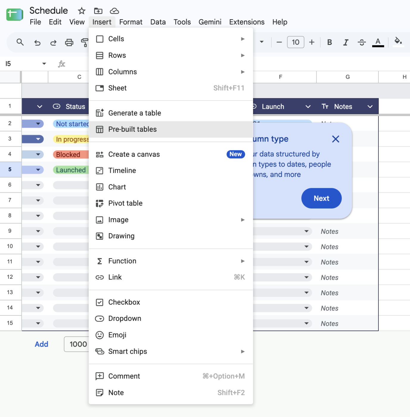 via Google Sheets: Google Sheets Project Management