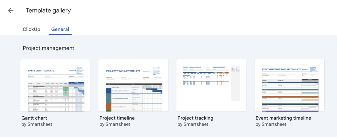 via Google Sheet's Template Gallery: Google Sheets Project Management