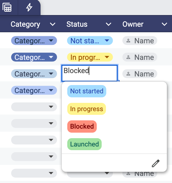 Google Sheet status dropdown
