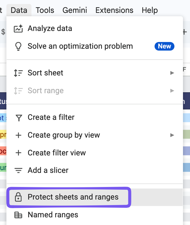 Data > Protect sheets and ranges