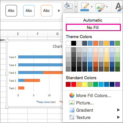 Select the Start Date series, then set its fill and border to No Fill: excel project management