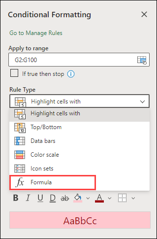 Create a formula-based conditional formatting rule for overdue Excel tasks