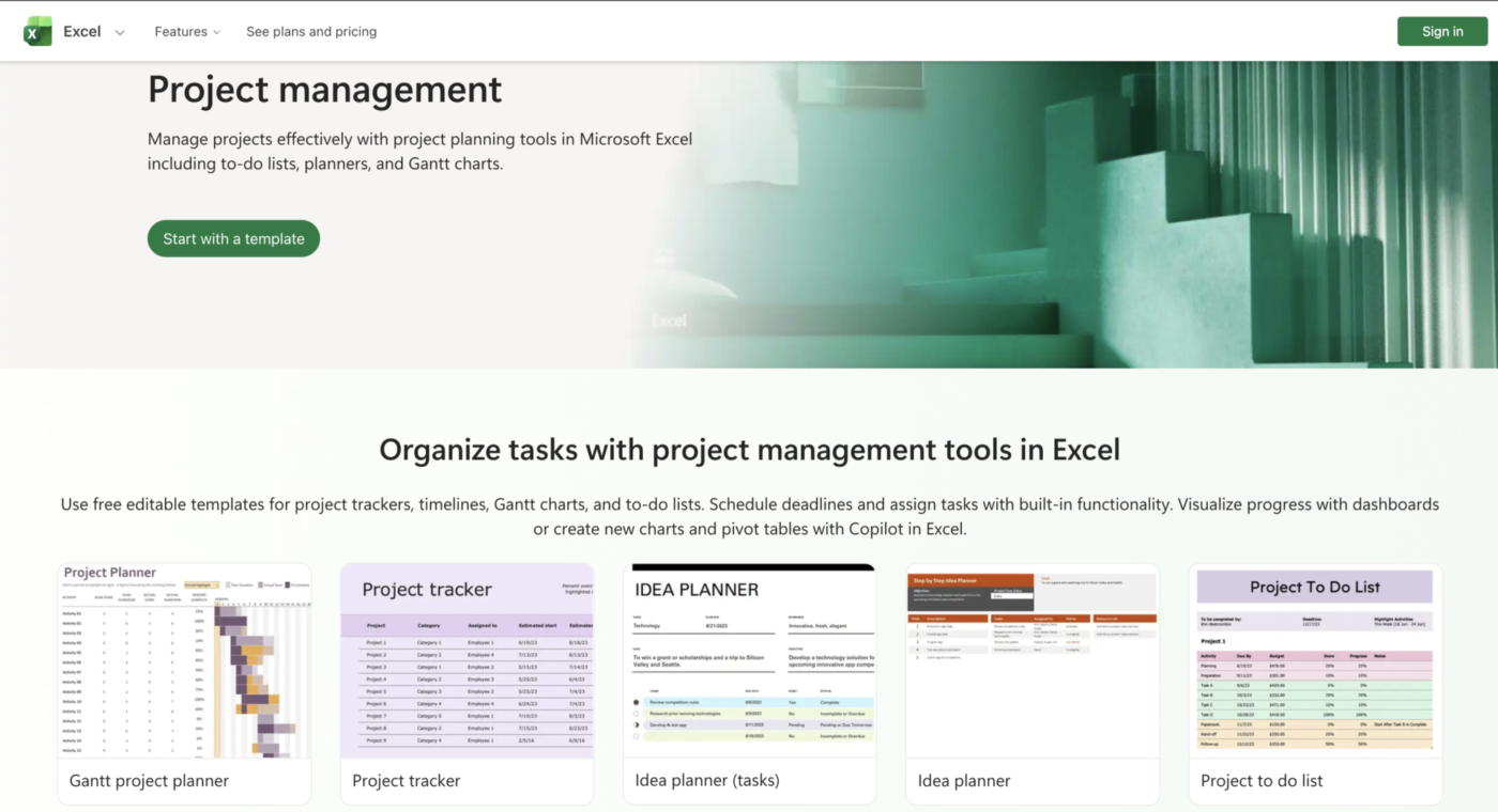 via Microsoft Excel's template gallery: excel project management