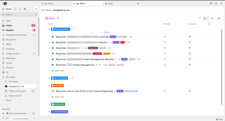 Centralize project work with ClickUp to keep tasks, docs, and communication connected