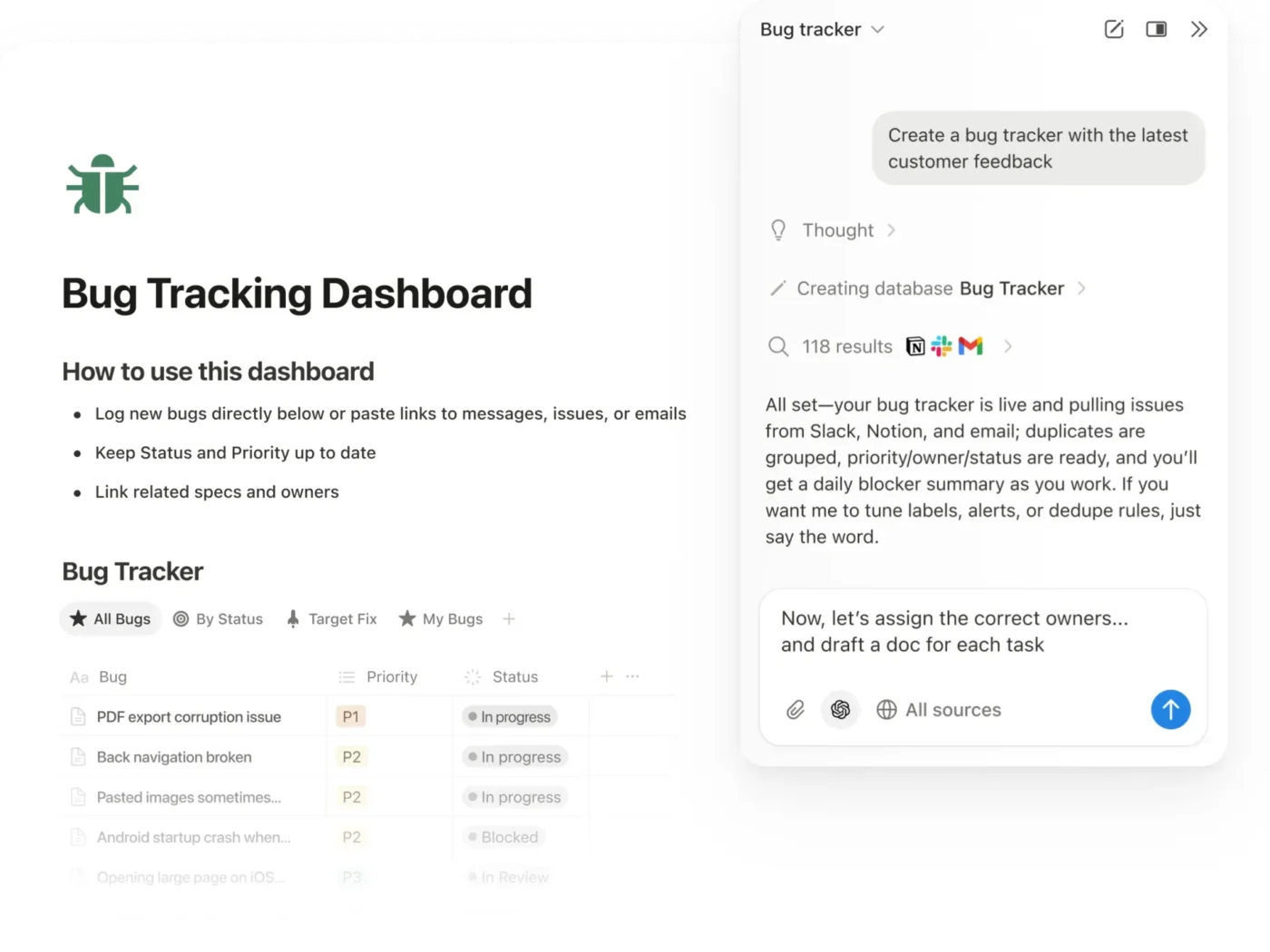 Notion Agent as an AI agent for project management working inside a project database
