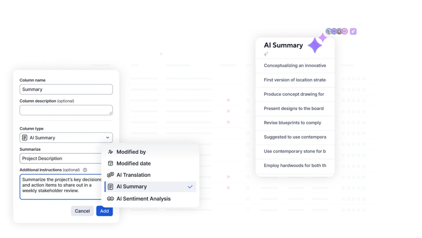 Smartsheet Smart Assist AI agent for project management open beside a project sheet