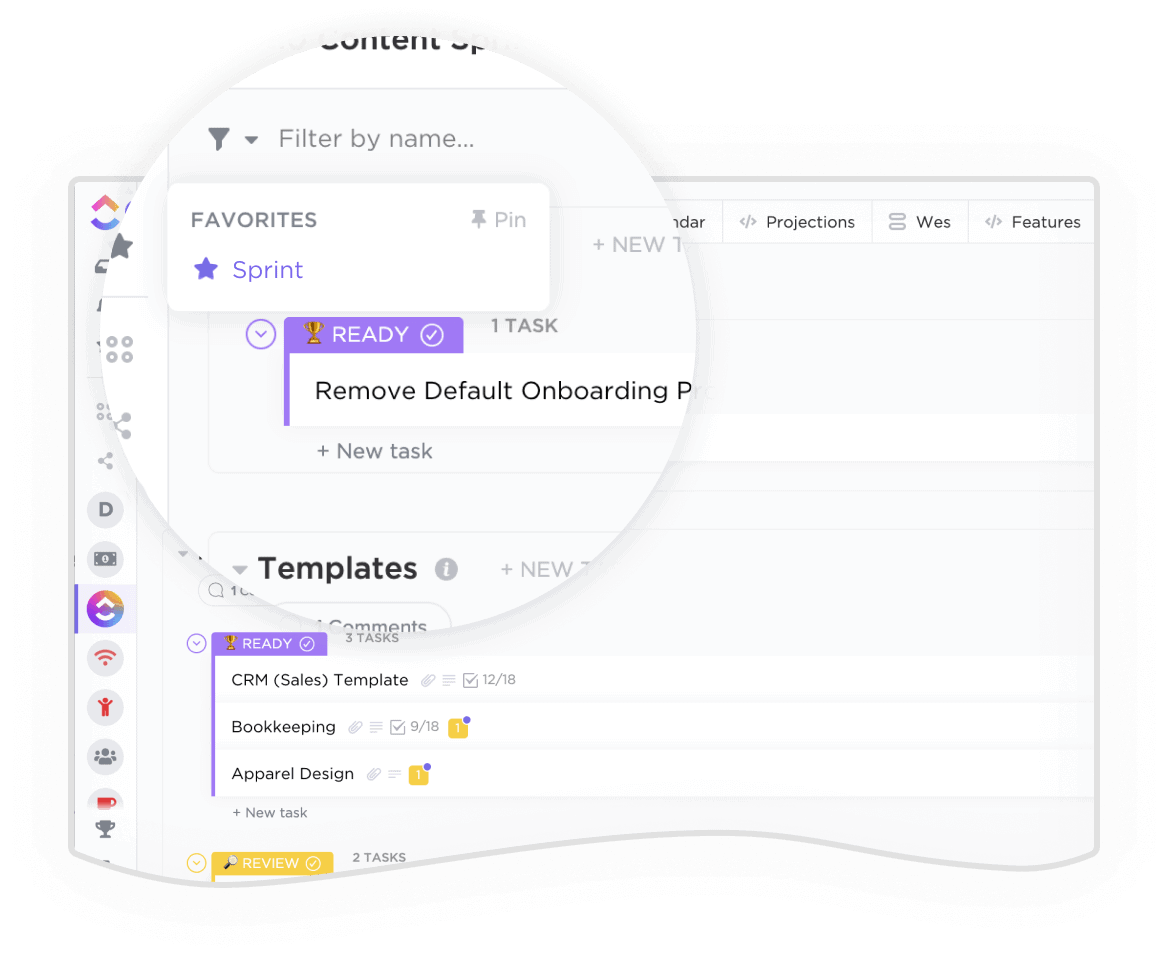 Project Management Dashboard Favorites