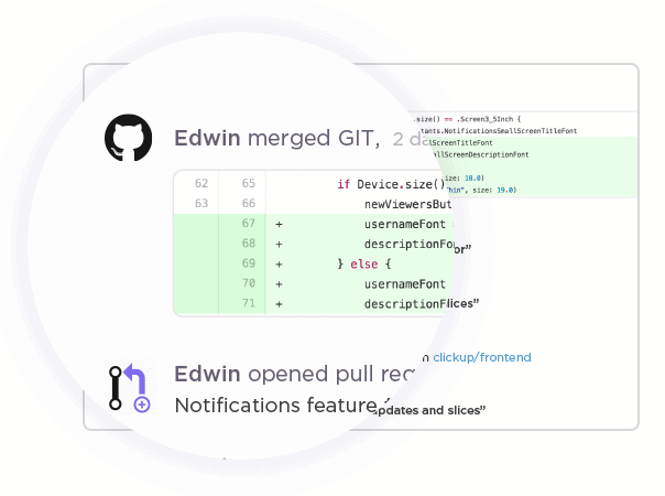 Track issues in ClickUp and develop features in GitHub.