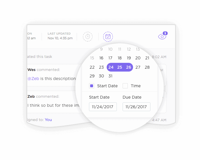 Start dates for your tasks