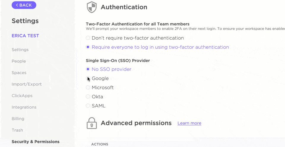 Customize security settings for your team.