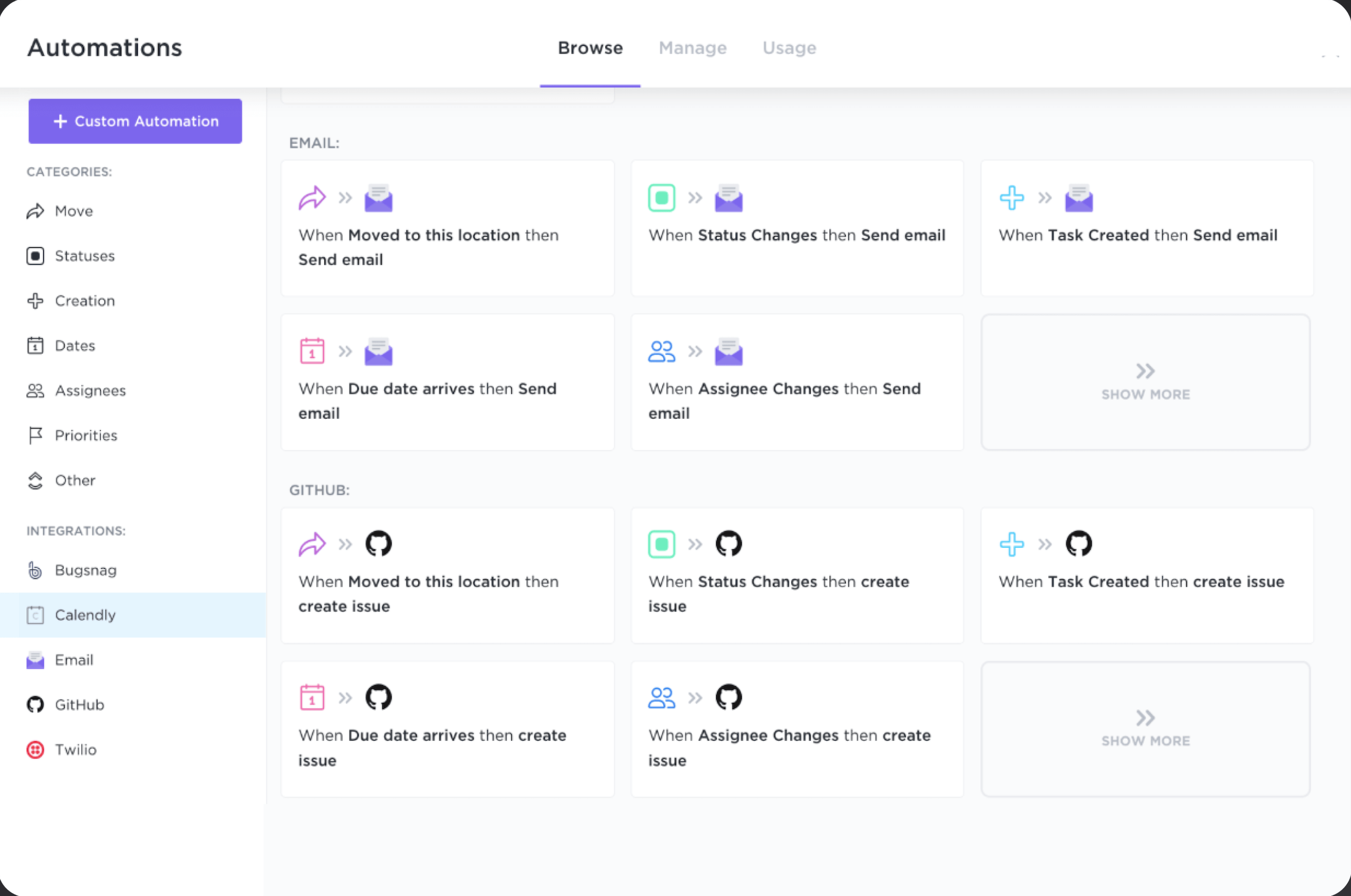 Image of Calendly integration in ClickUp