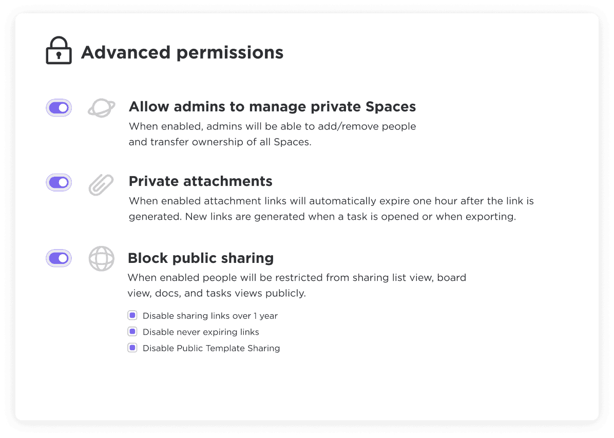 Configure advanced permissions & security settings.