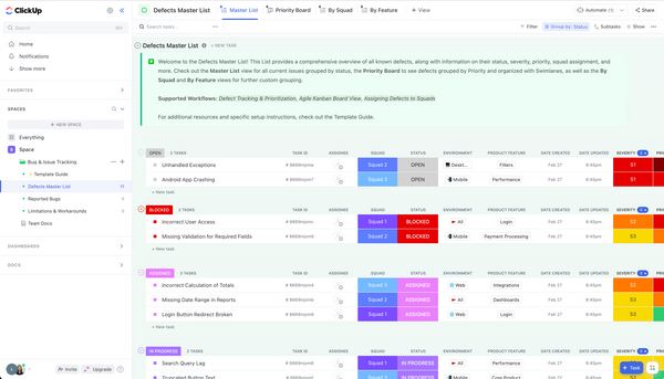 Bug & Issue Tracking | Template by ClickUp™