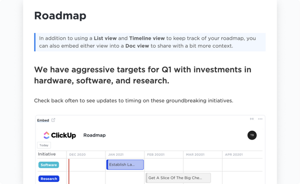 Quarterly Roadmap Template by ClickUp™