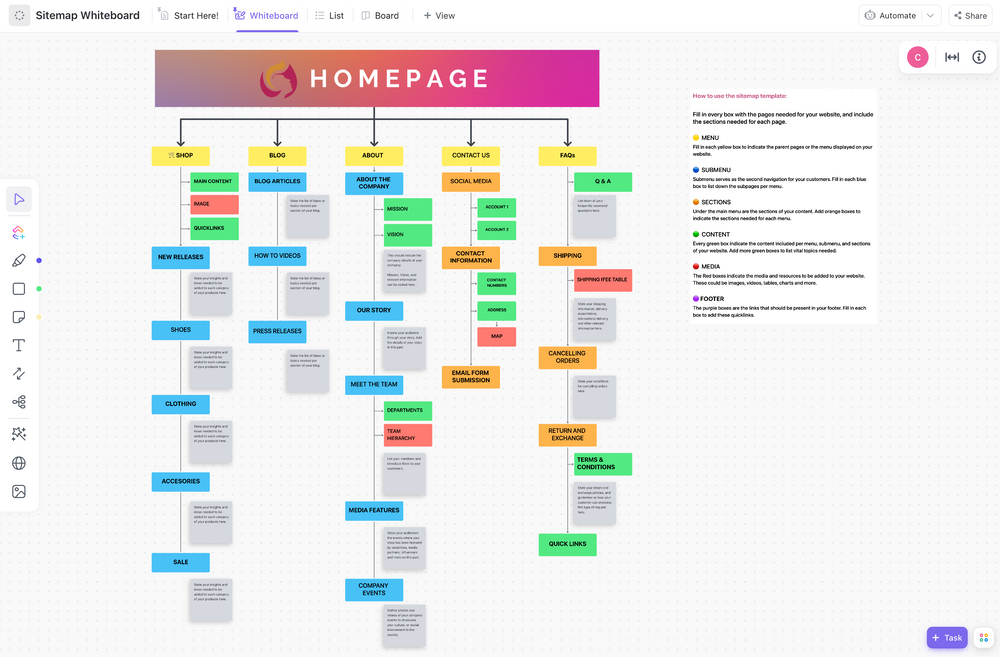 Sitemap Whiteboard Template by ClickUp™ Sitemap Whiteboard Template by ClickUp™