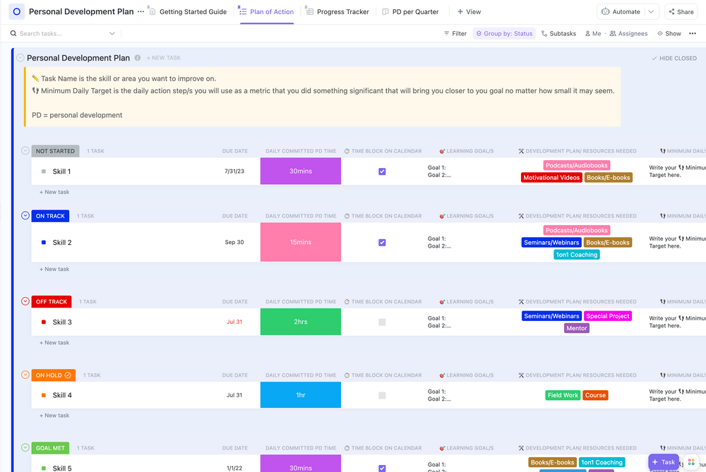 Personal Development Plan Template By ClickUp 