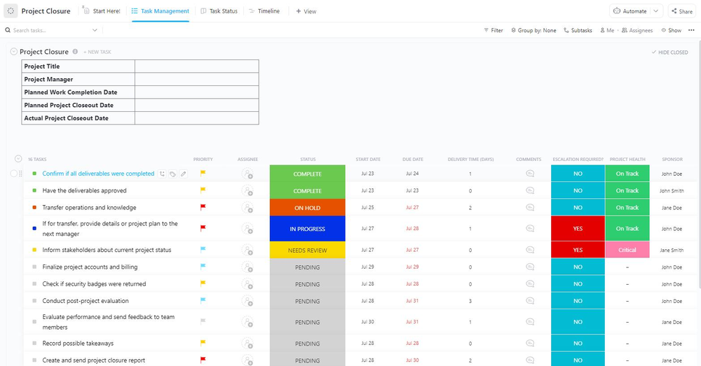 Project Closure | Template by ClickUp™