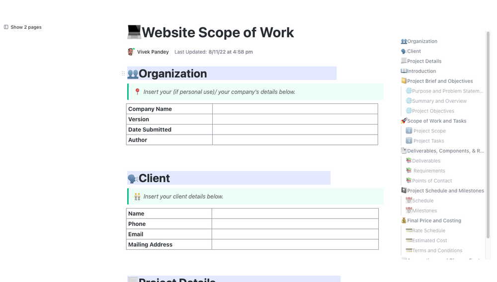 Website Scope of Work | Template by ClickUp™