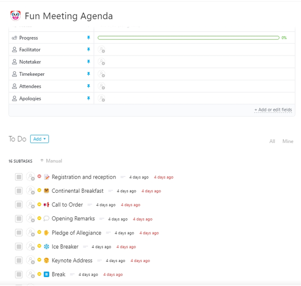 Fun Meeting Agenda Template by ClickUp™