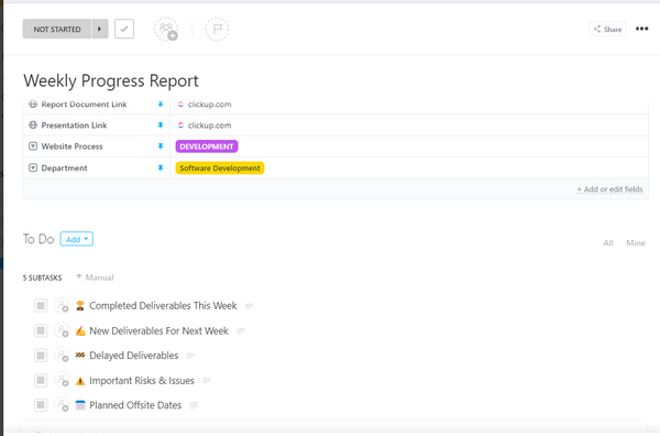 Weekly Progress | Template by ClickUp™