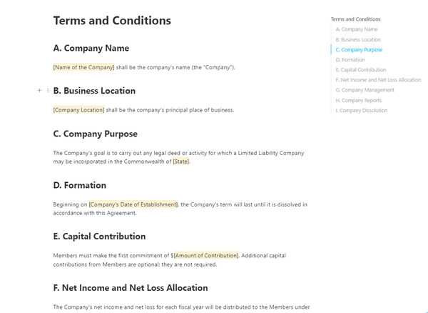 Template Operating Agreement | Template by ClickUp™