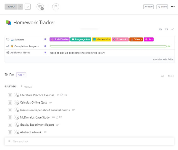 homework tracking website