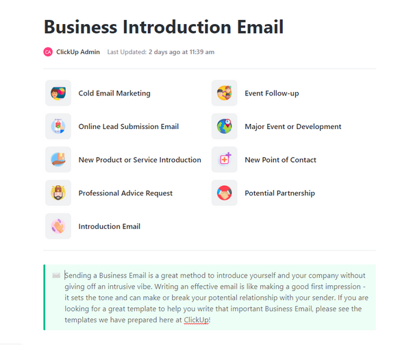 Business Introduction Email | Template By ClickUp™