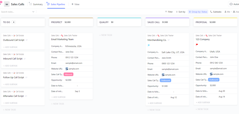 Sales Calls | Template by ClickUp™
