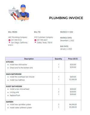 professional plumbing invoice templates