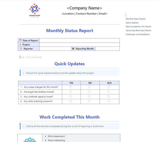Monthly Business Status Report Template by ClickUp™