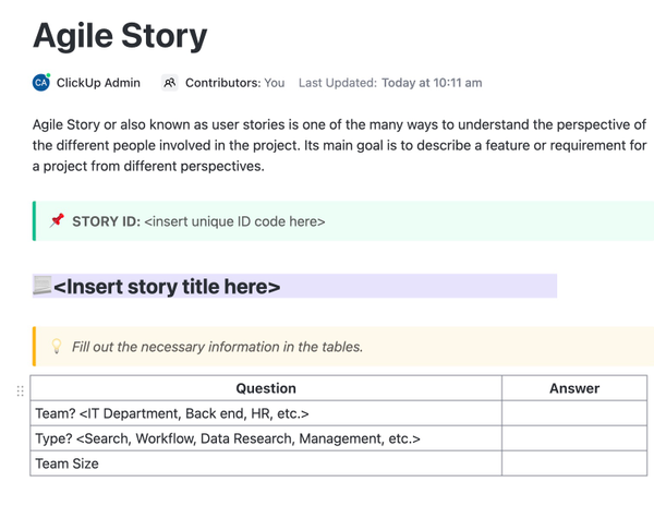 Agile Story | Template by ClickUp™