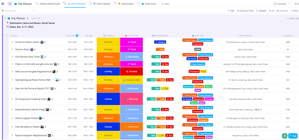 Trip Planner | Template by ClickUp™